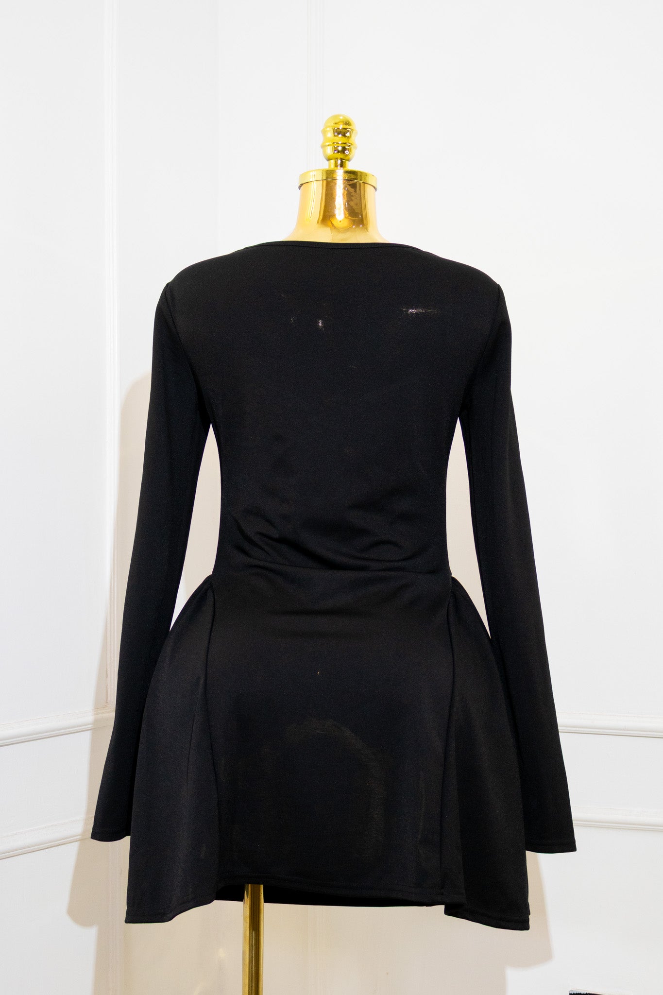 Black Long-Sleeve Ribbed Skater Dress