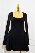 Black Long-Sleeve Ribbed Skater Dress