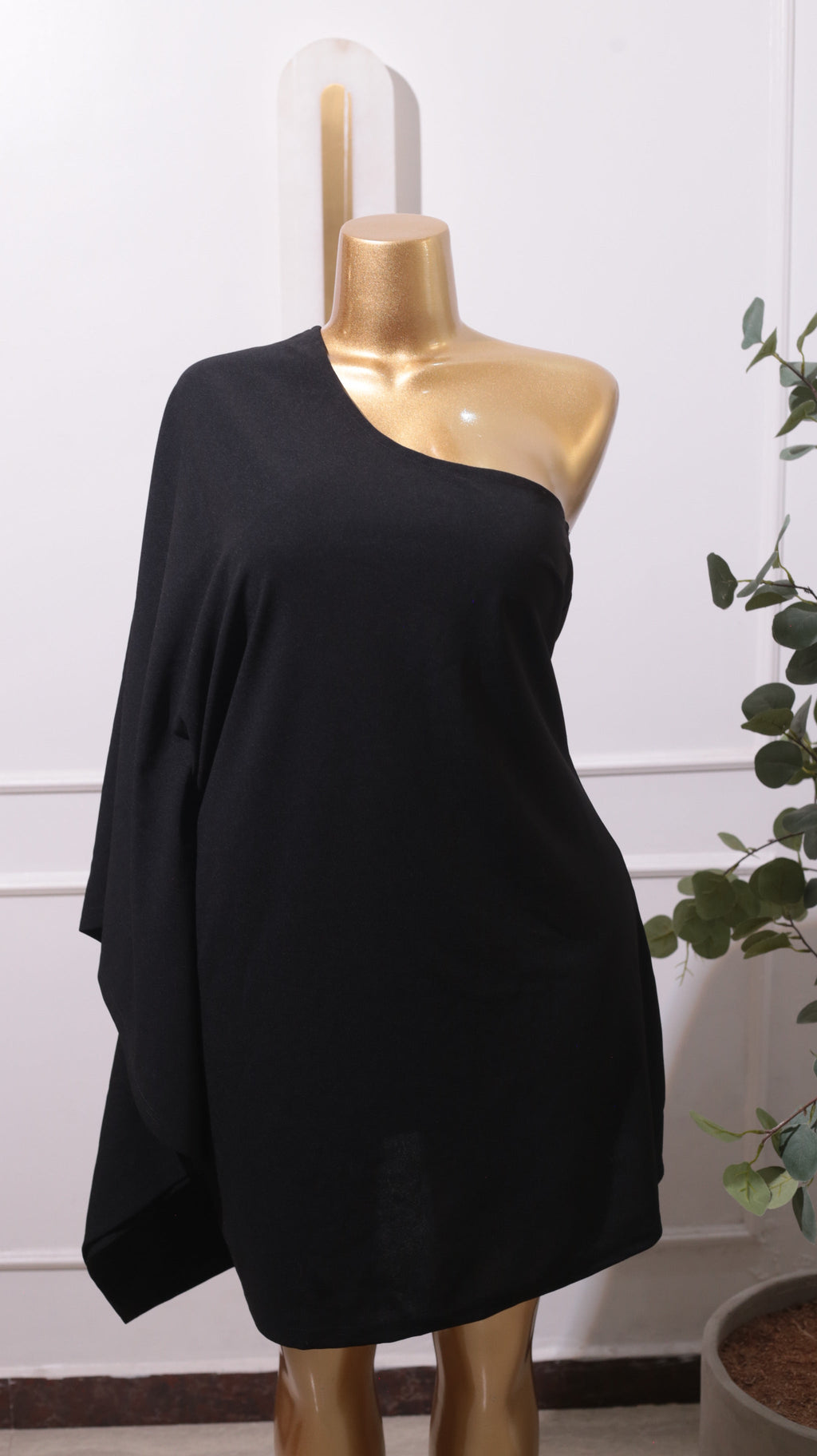 Black One-shoulder Cape-style Mini Dress