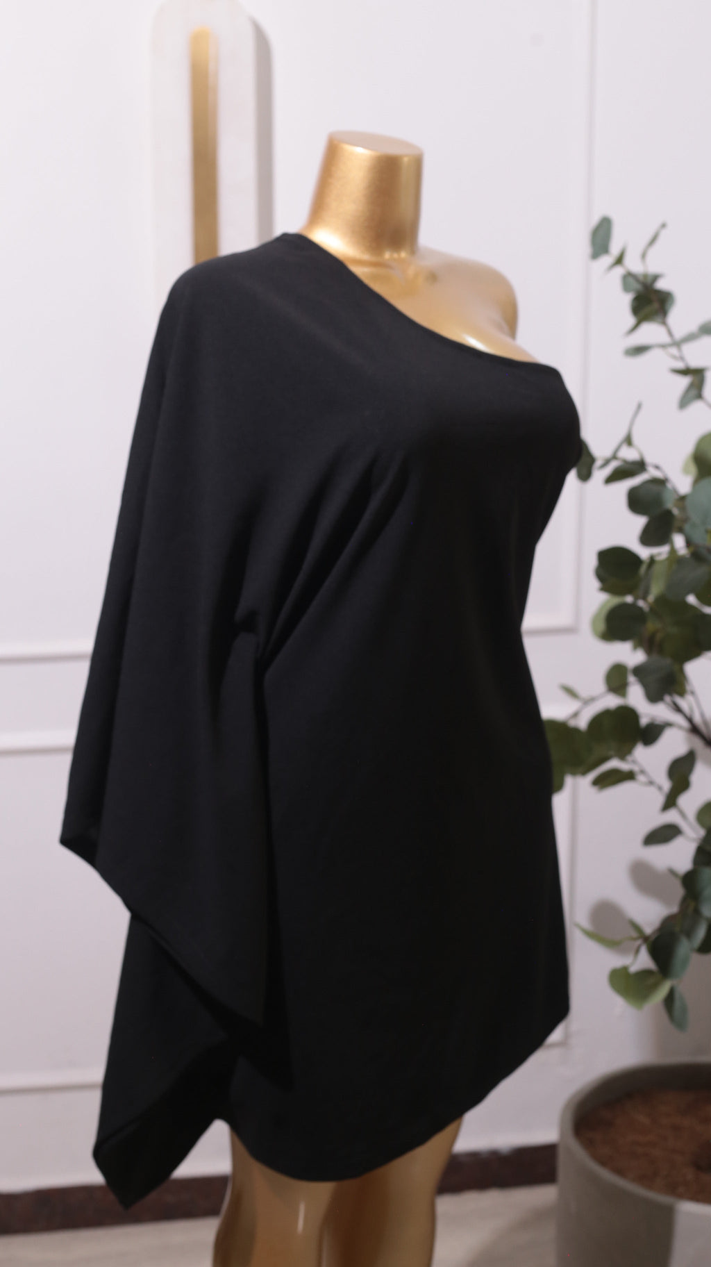 Black One-shoulder Cape-style Mini Dress