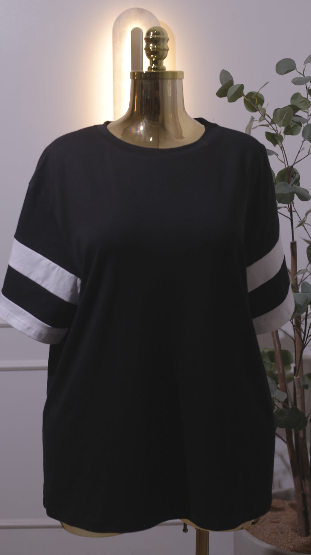 Black Oversized Stripe Sleeve T-Shirt
