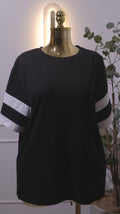 Black Oversized Stripe Sleeve T-Shirt