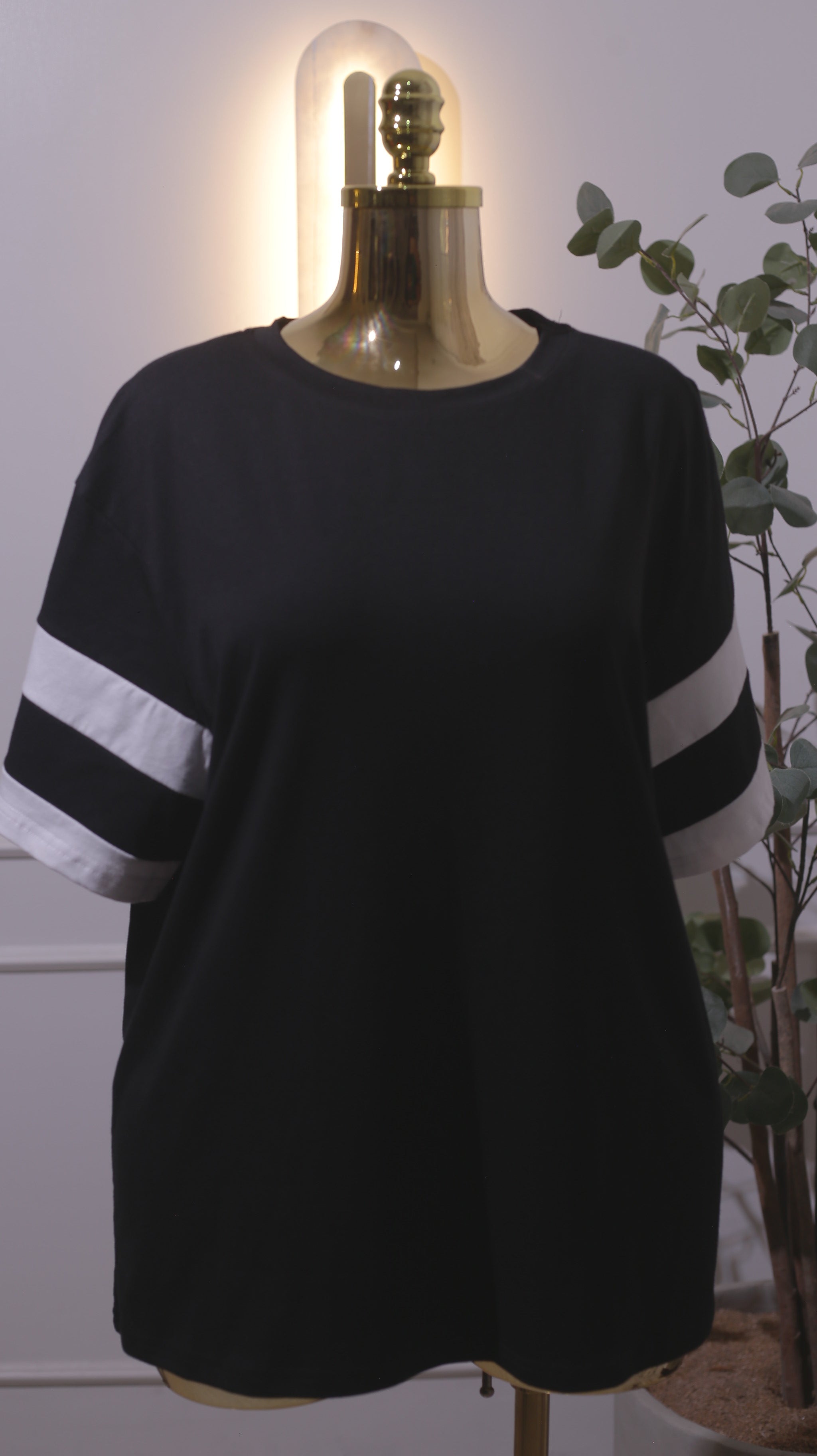Black Oversized Stripe Sleeve T-Shirt