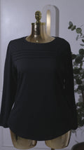 Black Pleated Neckline Long-Sleeve Top