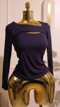 Dark Purple Long-Sleeve Cut-Out Ribbed Top (Small)