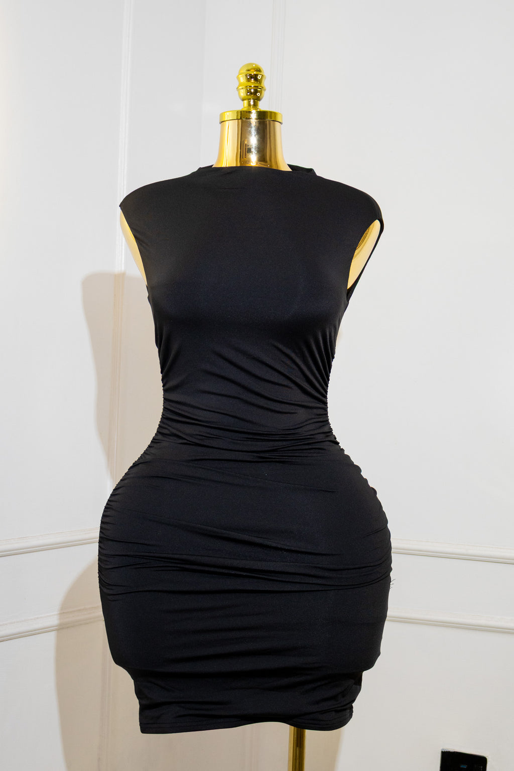 Black Ruched Bodycon Party Dress