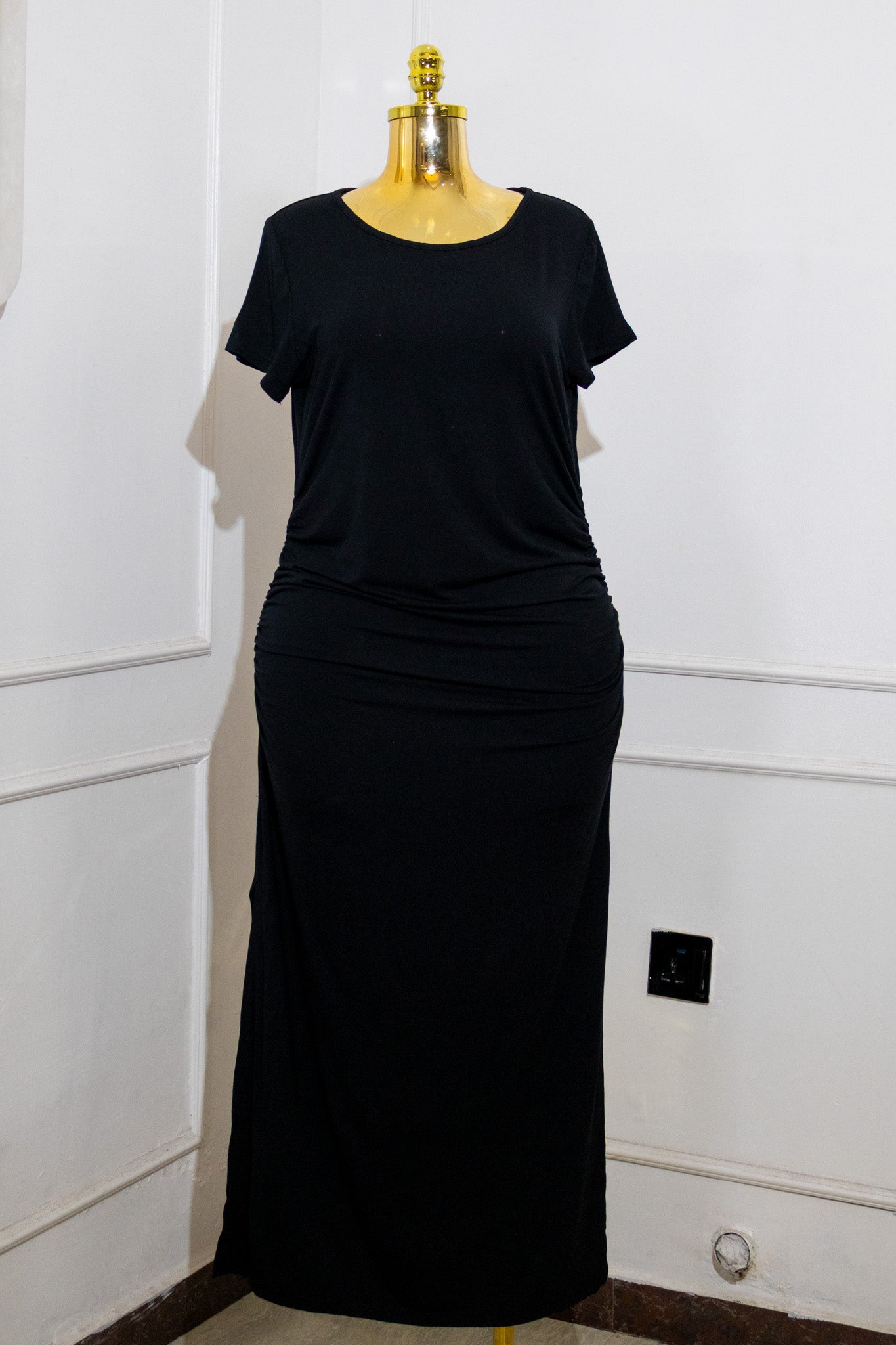 Black Ruched Maternity Dress
