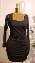 Black Ruched Mesh Sleeve Bodycon Dress