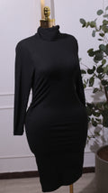 Black Ruched Mock-Neck Dress