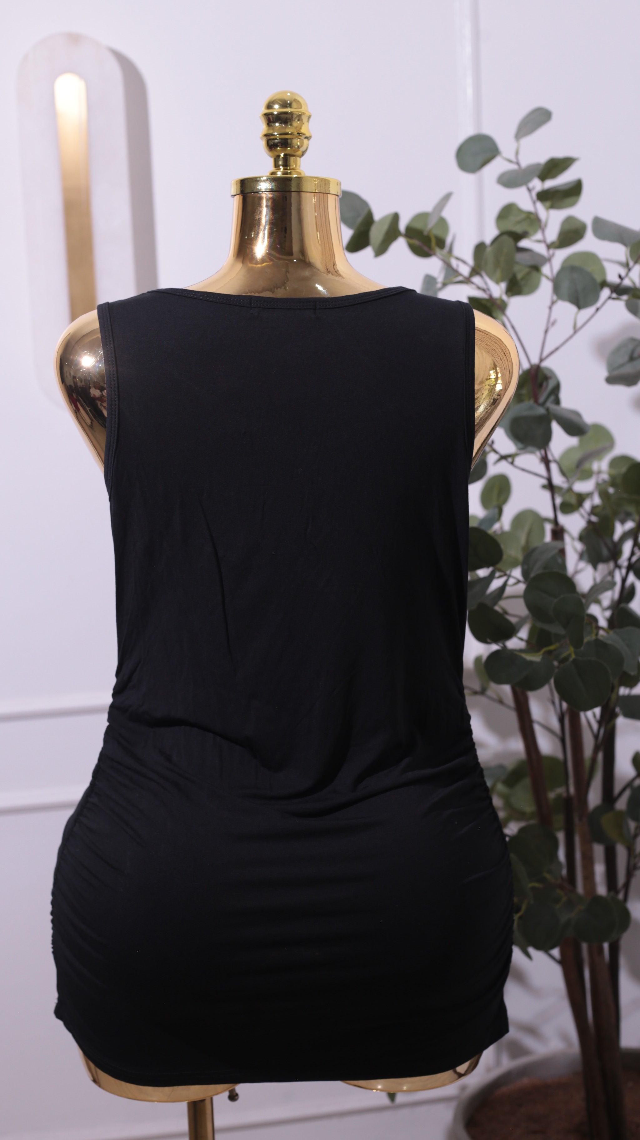 Black Ruched Sleeveless Mini Dress