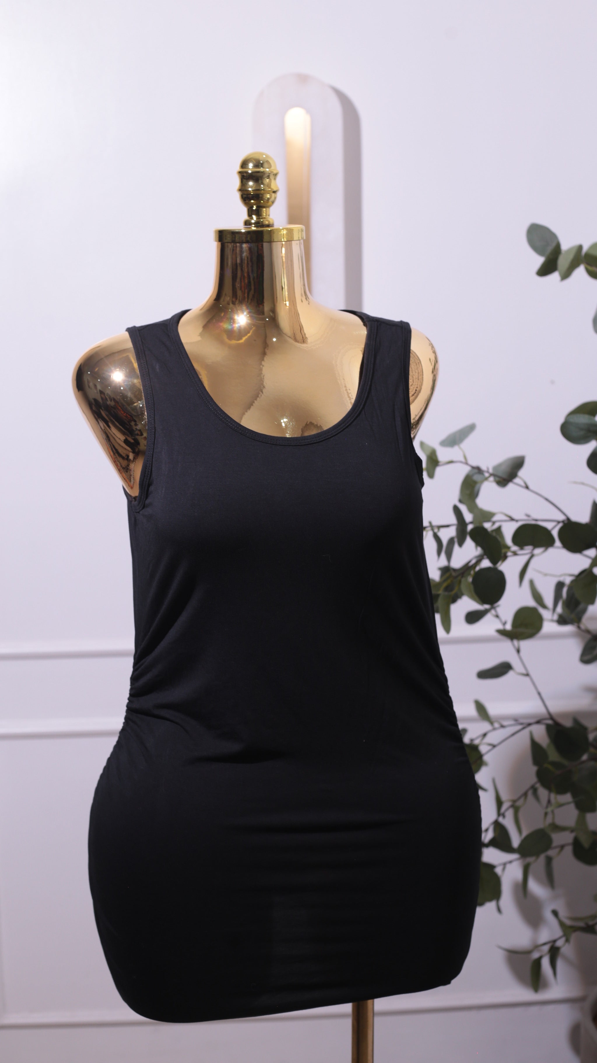 Black Ruched Sleeveless Mini Dress