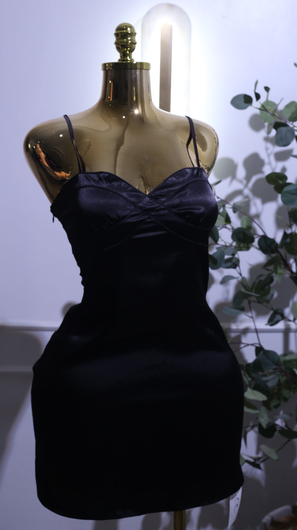 Black Satin Mini Slip Dress