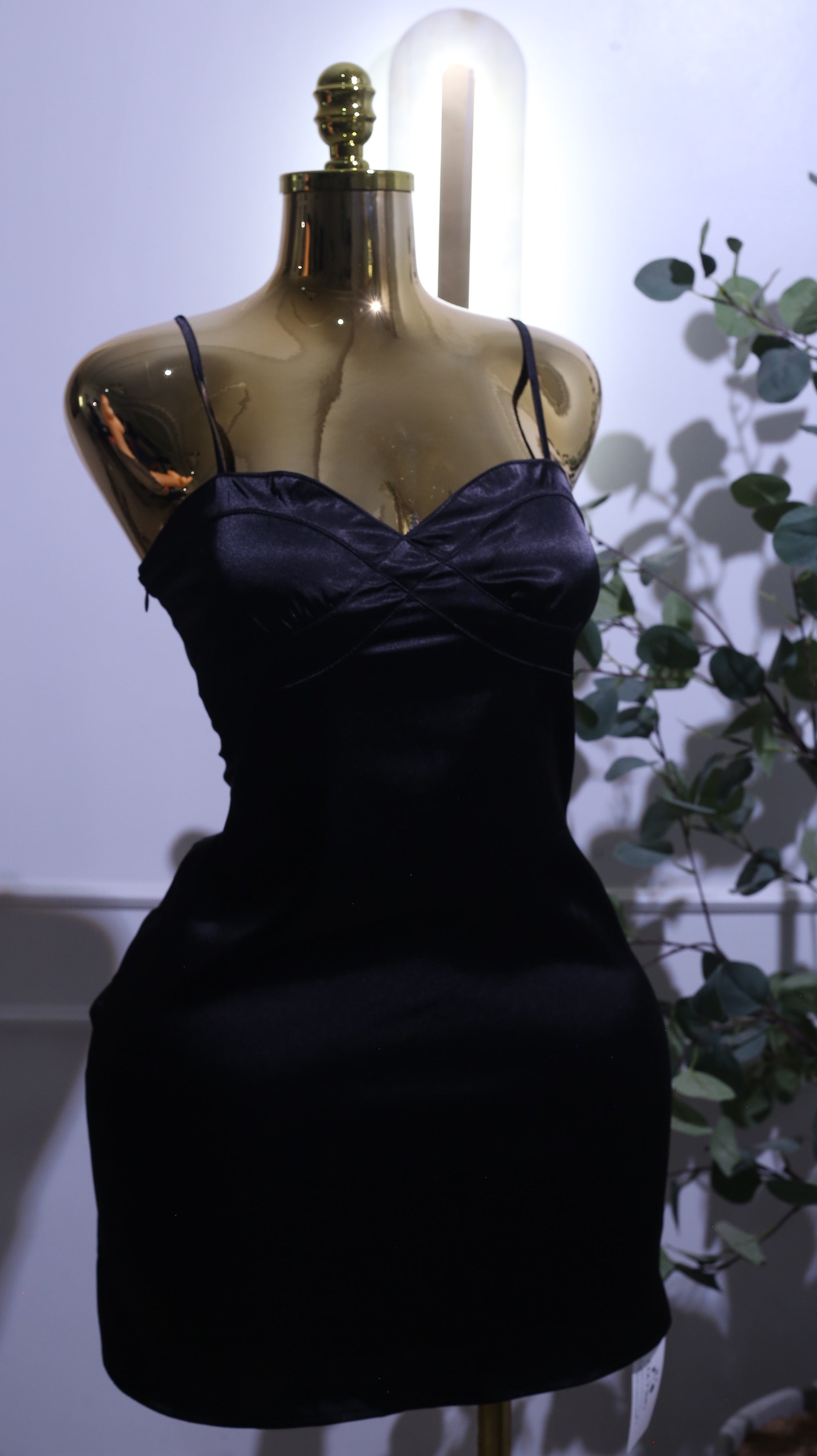 Black Satin Mini Slip Dress