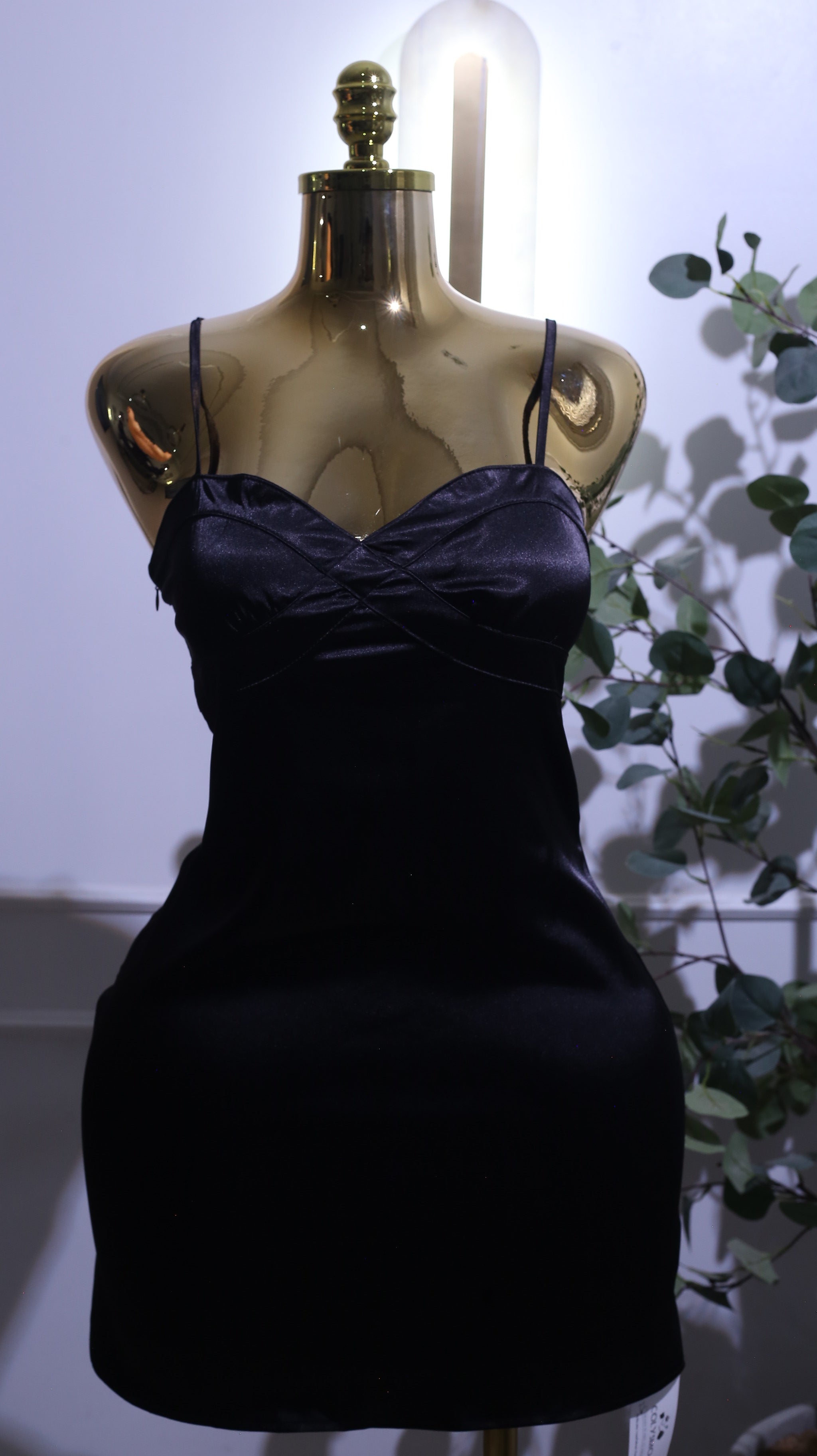 Black Satin Mini Slip Dress
