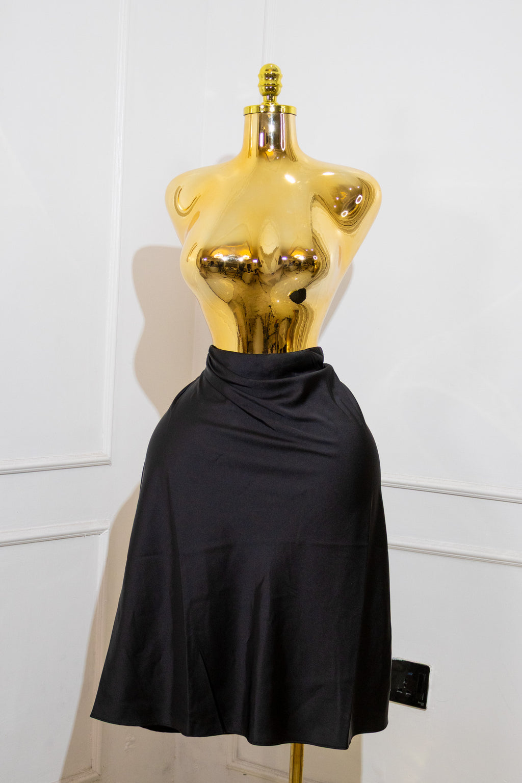 Black Satin Slip Midi Skirt