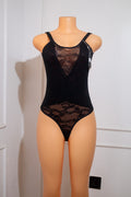 Black Sheer Floral Lace Bodysuit