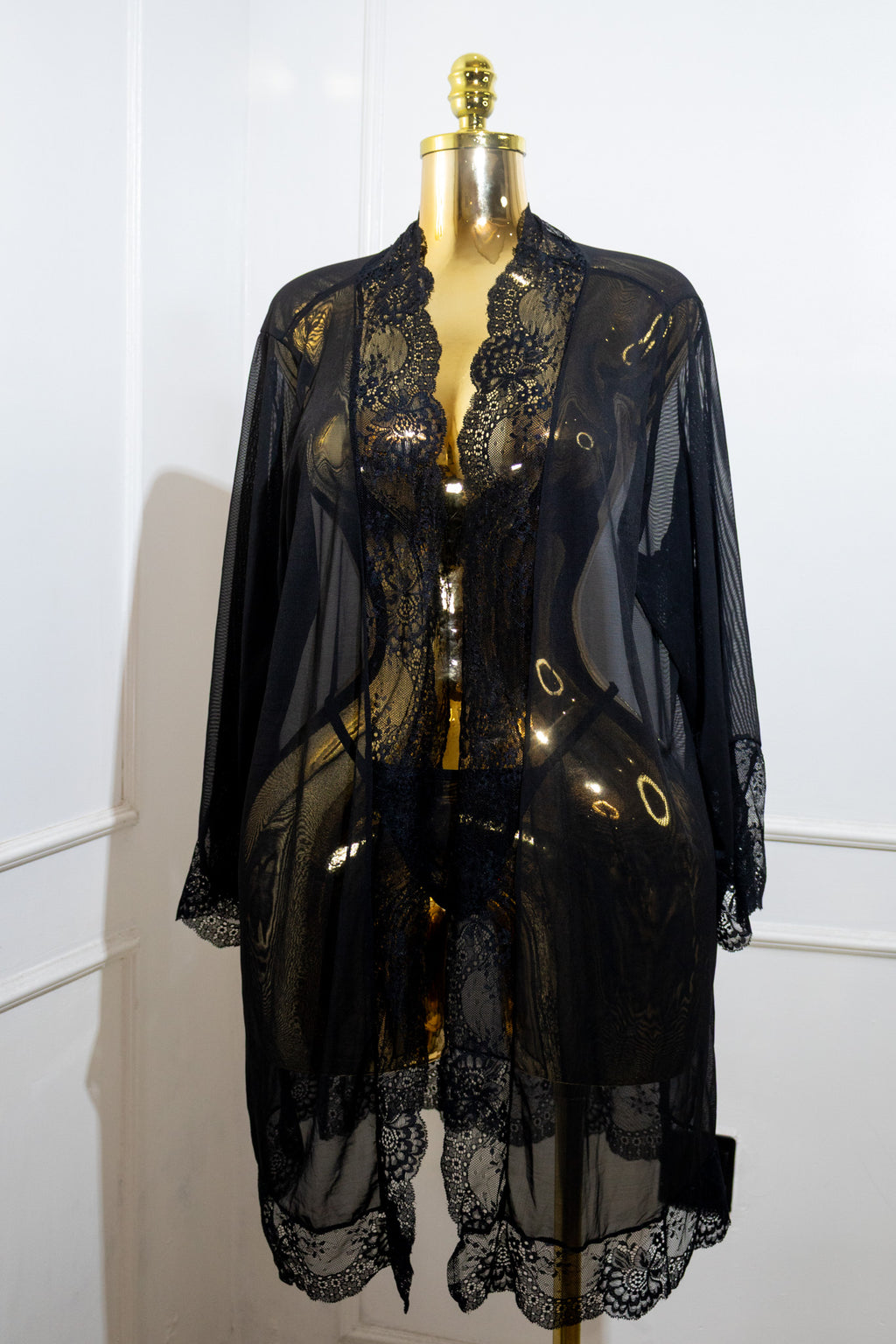 Black Sheer Lace Robe