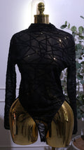 Black Sheer Mesh Velvet Bodysuit