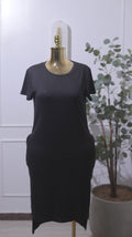 Black Short-Sleeve Bodycon Midi Dress