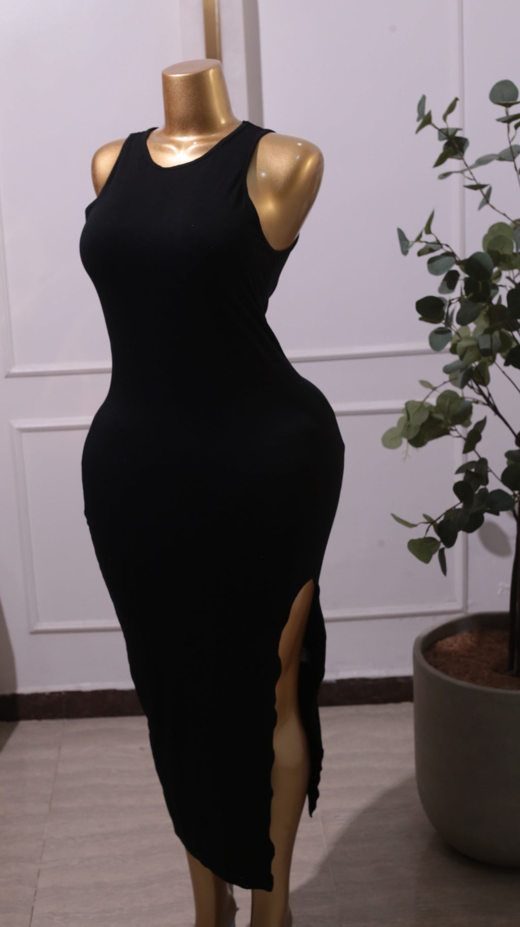 Black Sleeveless Maxi Dress With A Side Slit