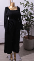 Black Square-Neck Smocked Jumpsuit