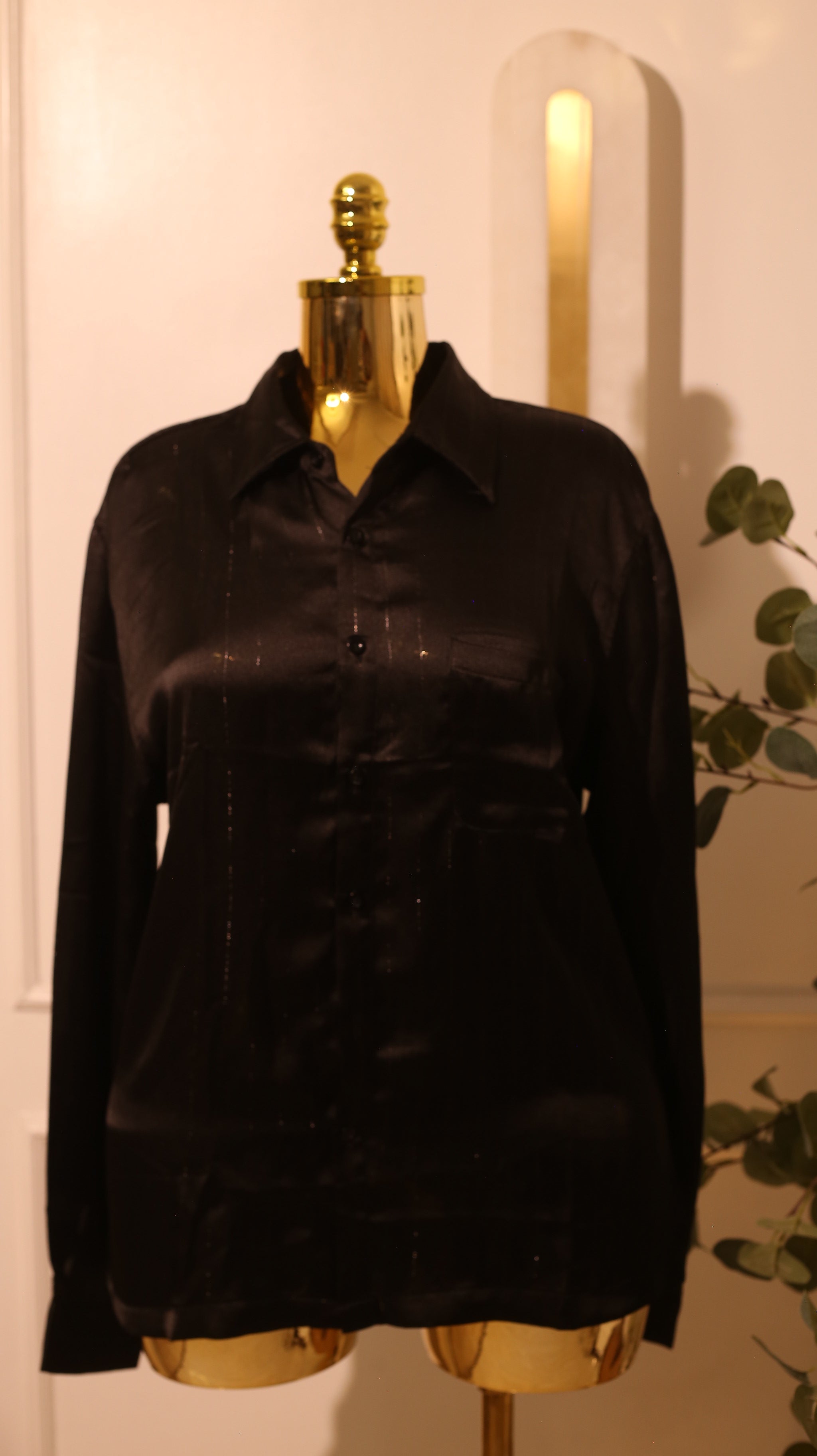 Black Striped Button-Down Shirt