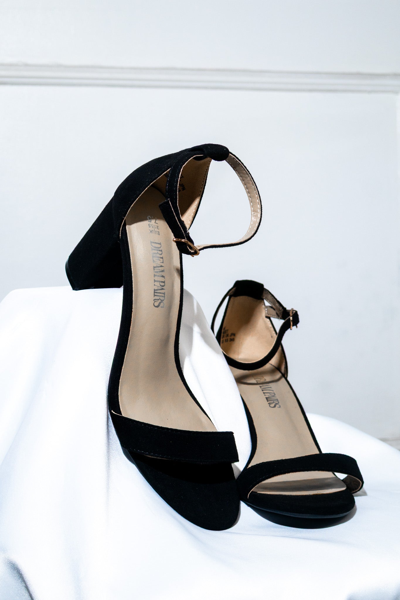 Black Suede Low-Block Heel Sandals