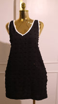 Black Swiss Dot Sleeveless Dress with White Trim