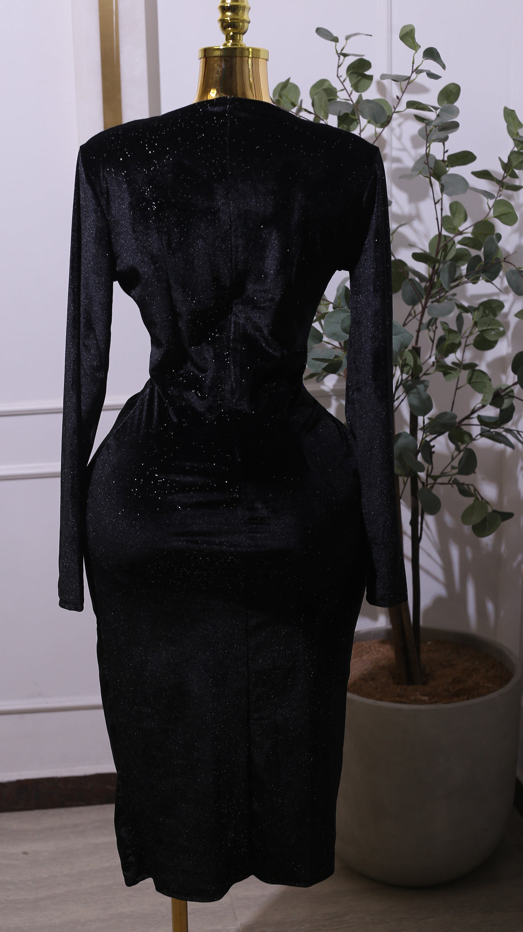 Black Velvet Wrap Midi Dress