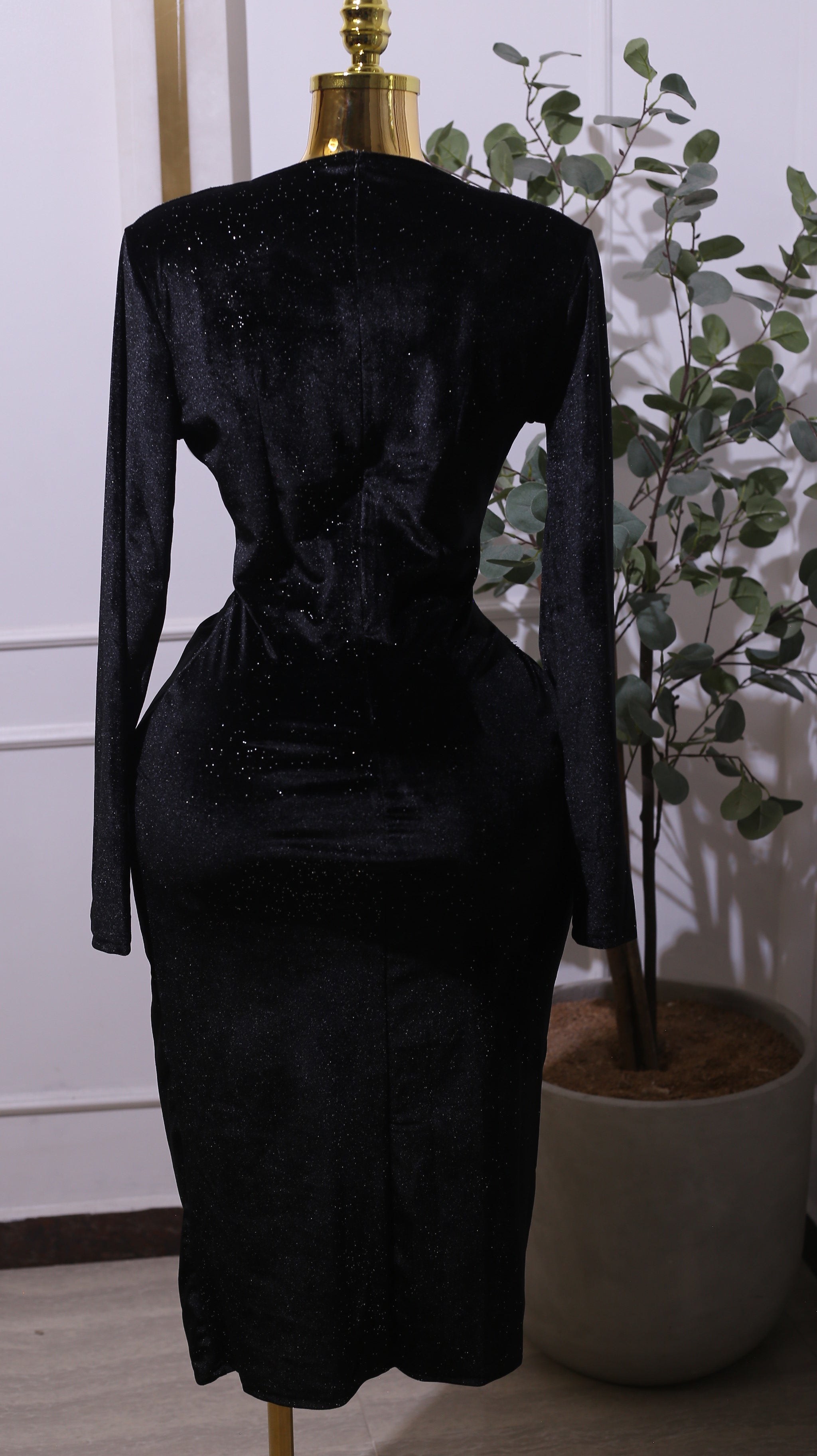 Black Velvet Wrap Midi Dress