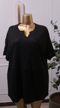 Black Waffle Knit V-Neck Top