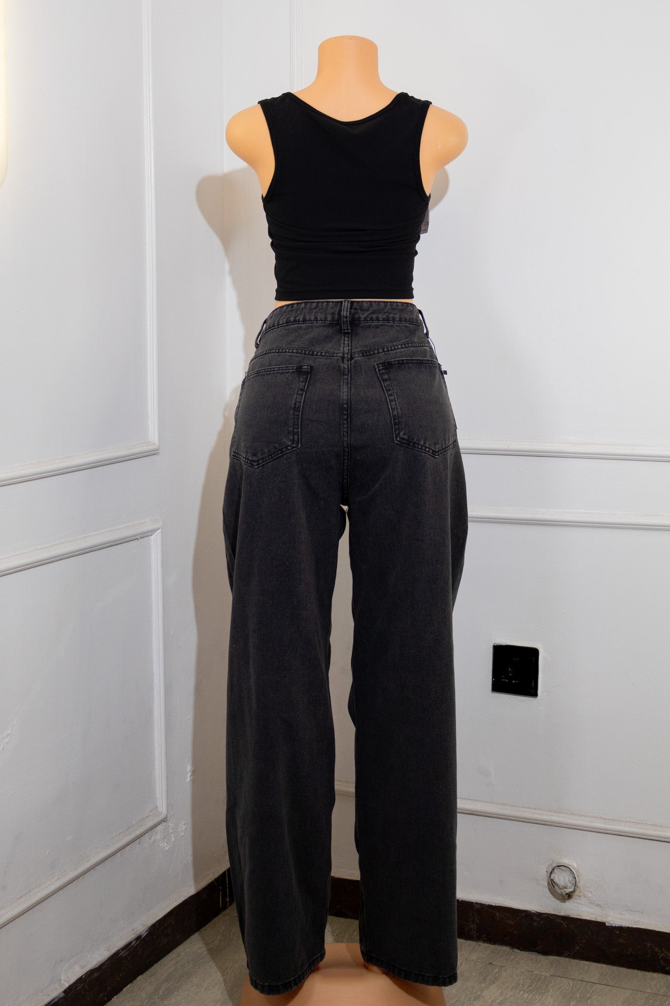 Black Wide-Leg Denim Trousers