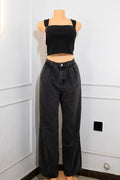 Black Wide-Leg Denim Trousers