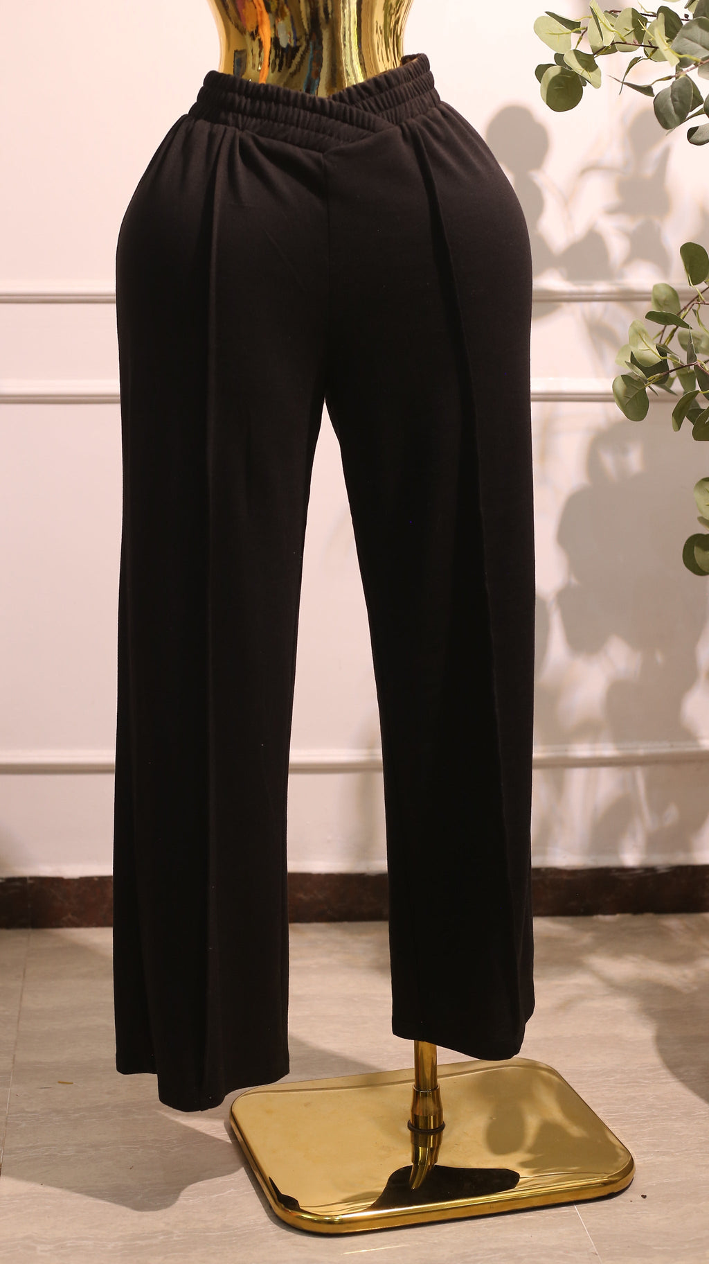 Black Wide-Leg Palazzo Pants (Elastic Waistband)