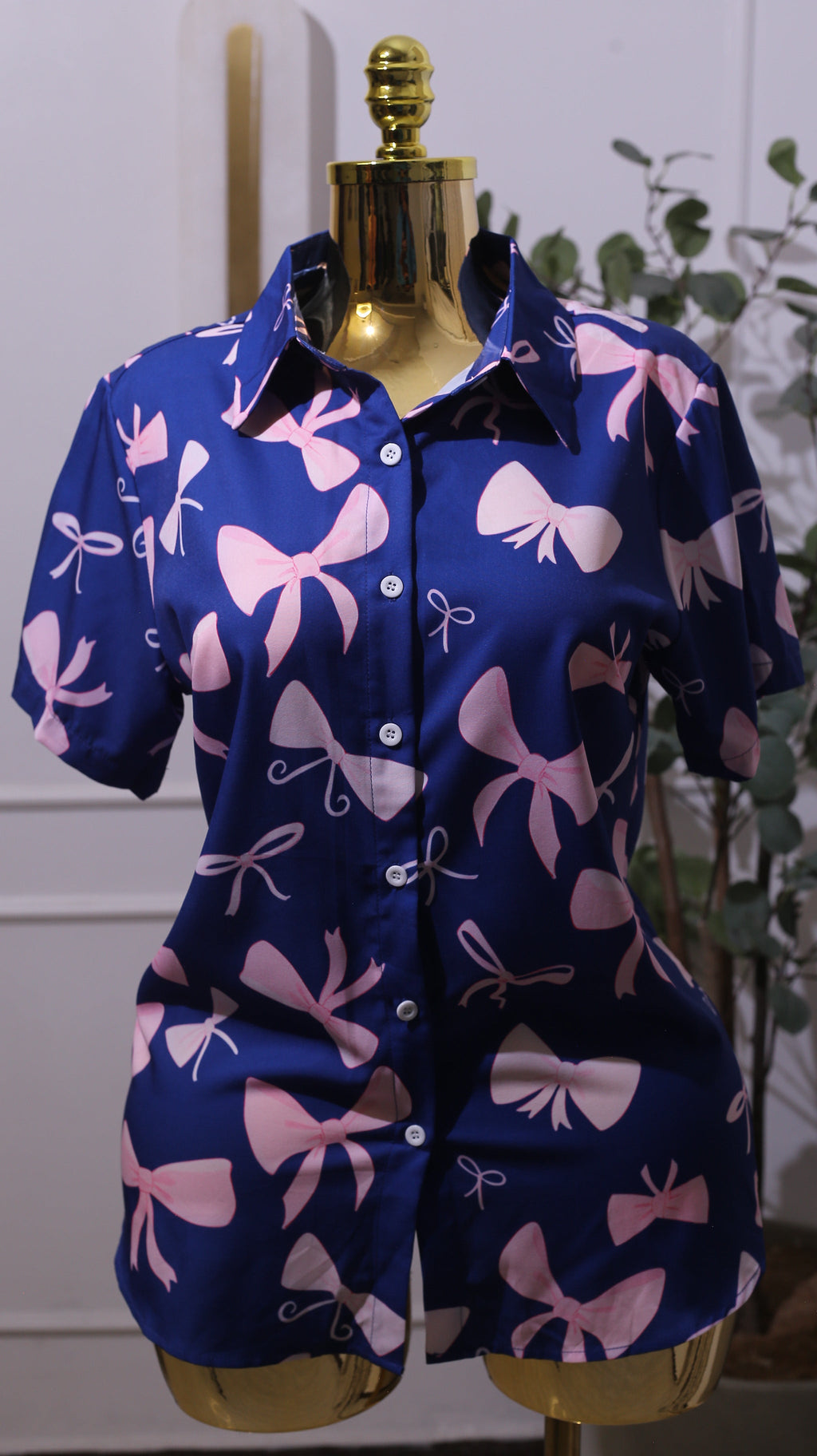 Two-piece Blue And Pink Bow-print Pajama Set Or Loungewear