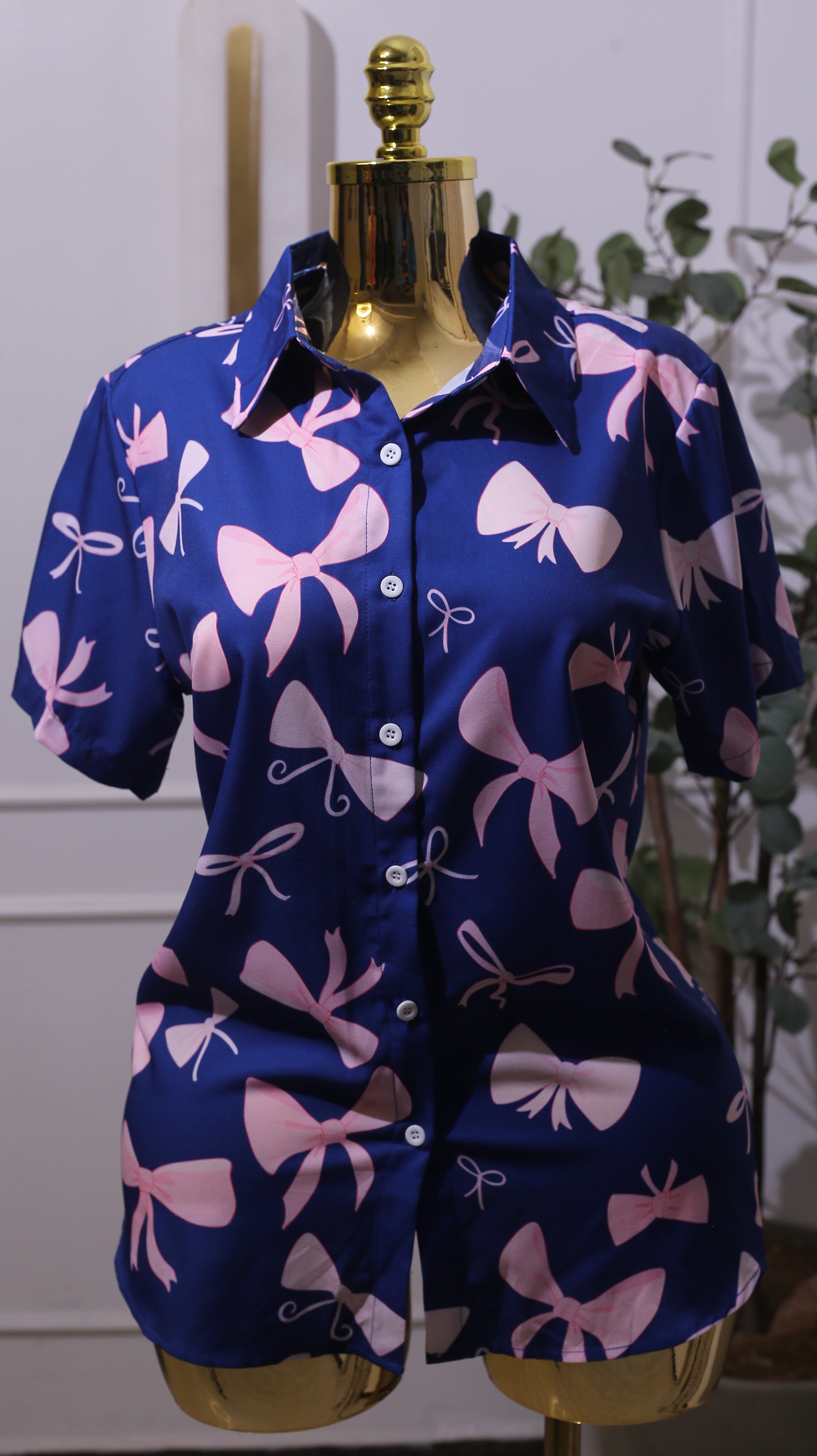 Two-piece Blue And Pink Bow-print Pajama Set Or Loungewear
