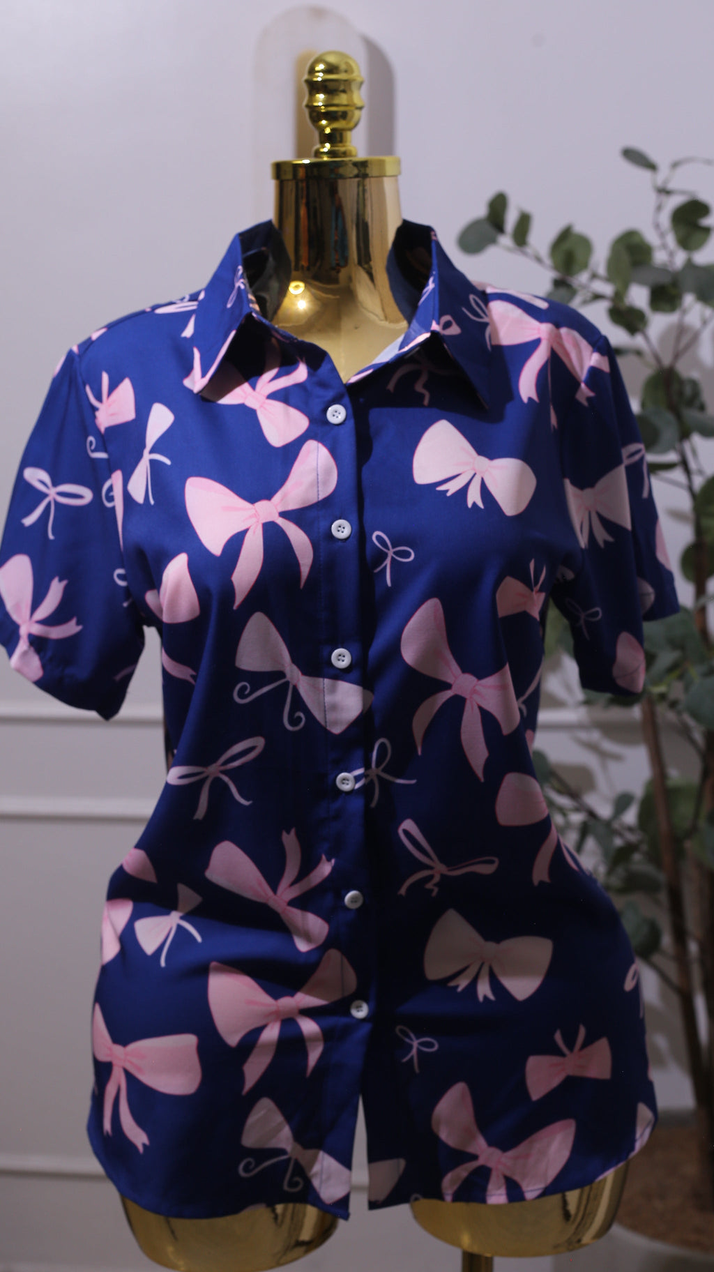 Blue And Pink Bow-print top