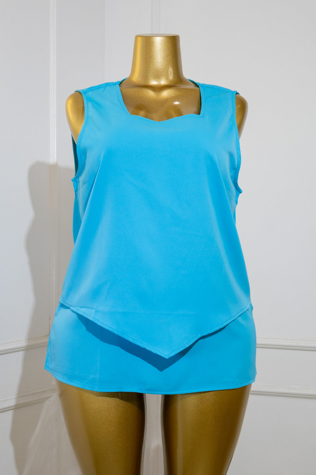 Blue Double-Layered V-Neck Tank Top