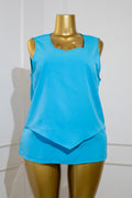 Blue Double-Layered V-Neck Tank Top
