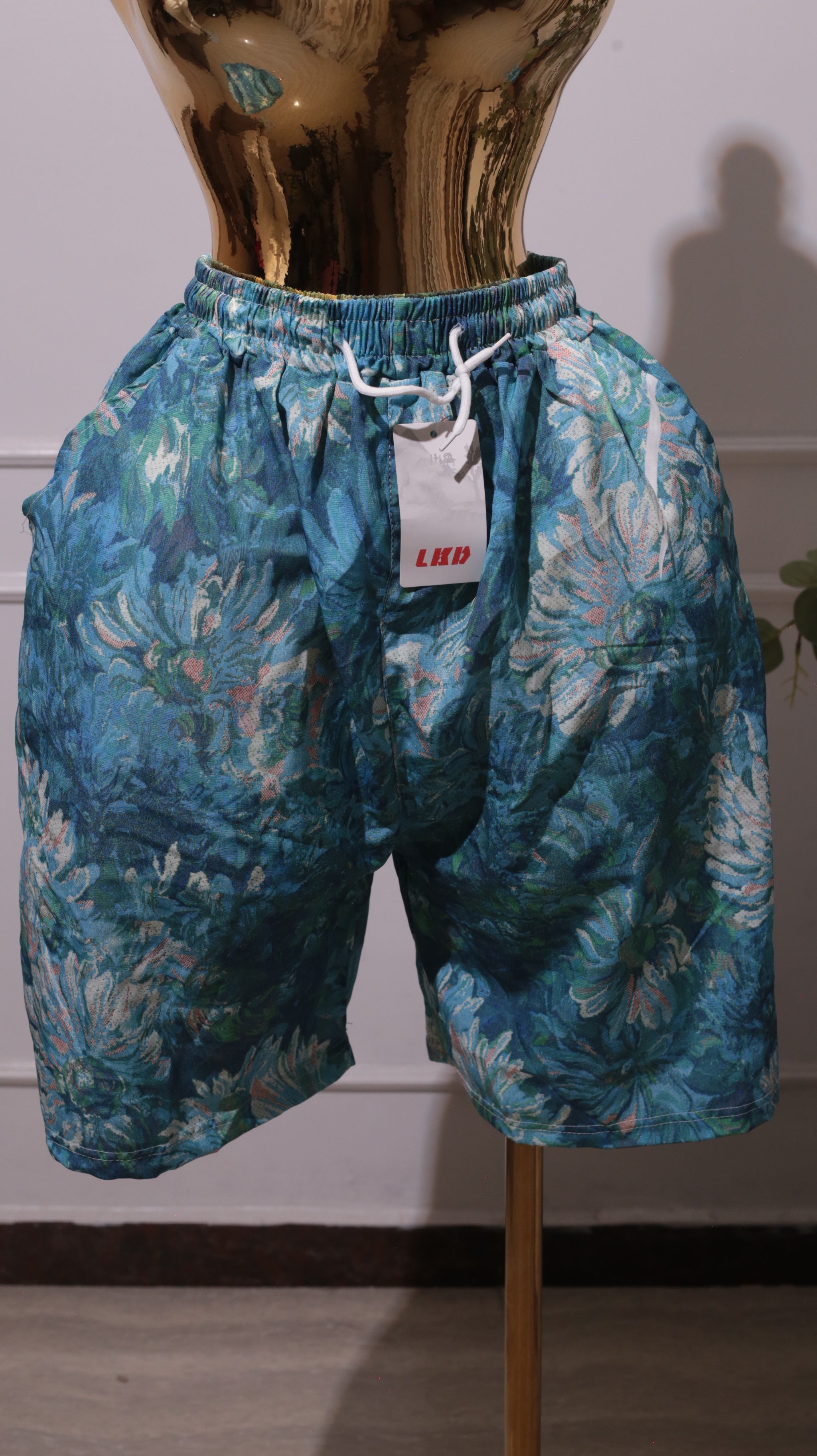 Blue Floral Drawstring Shorts