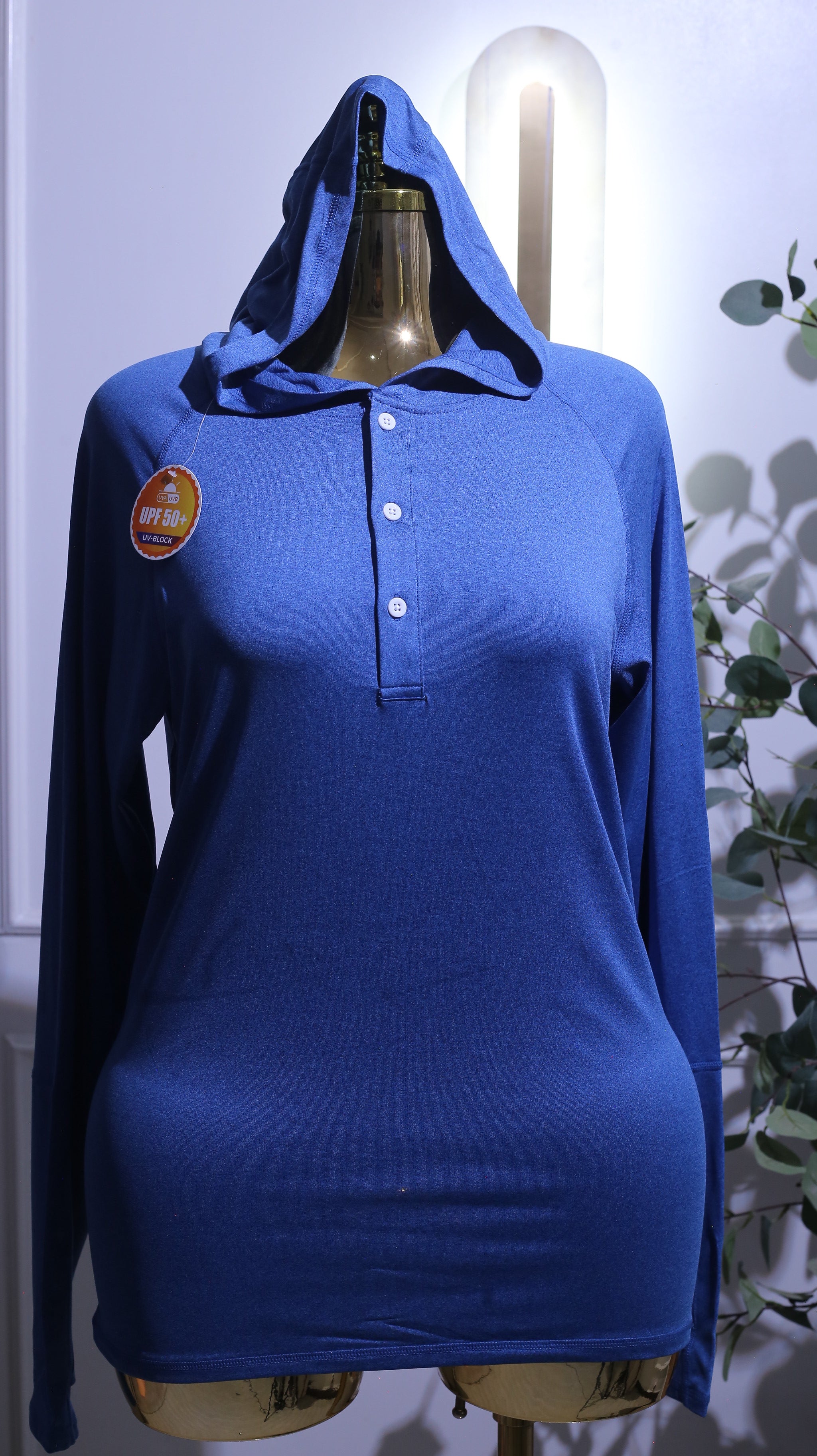 Blue Hooded Long-Sleeve Polo Shirt