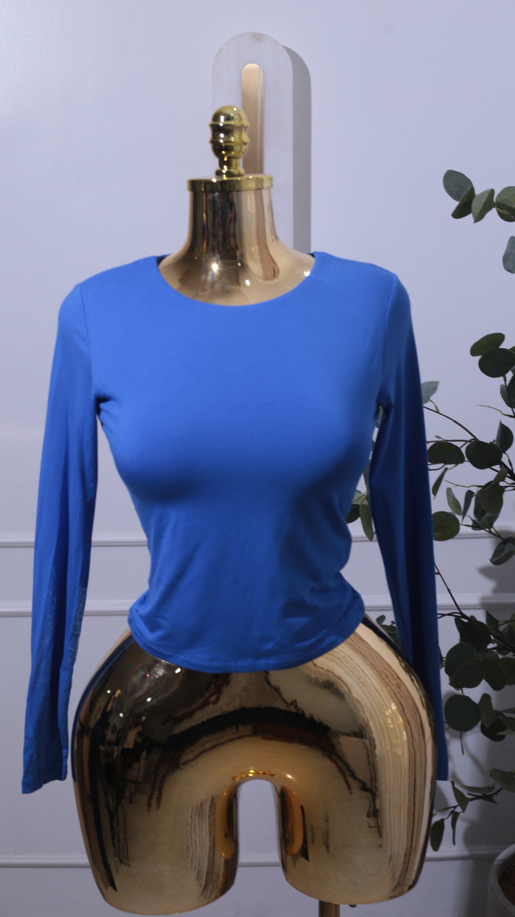 Blue Long-Sleeve Crop Top