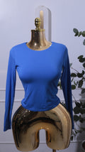 Blue Long-Sleeve Crop Top