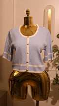Light Blue Ribbed Mock-Cardigan Sweater