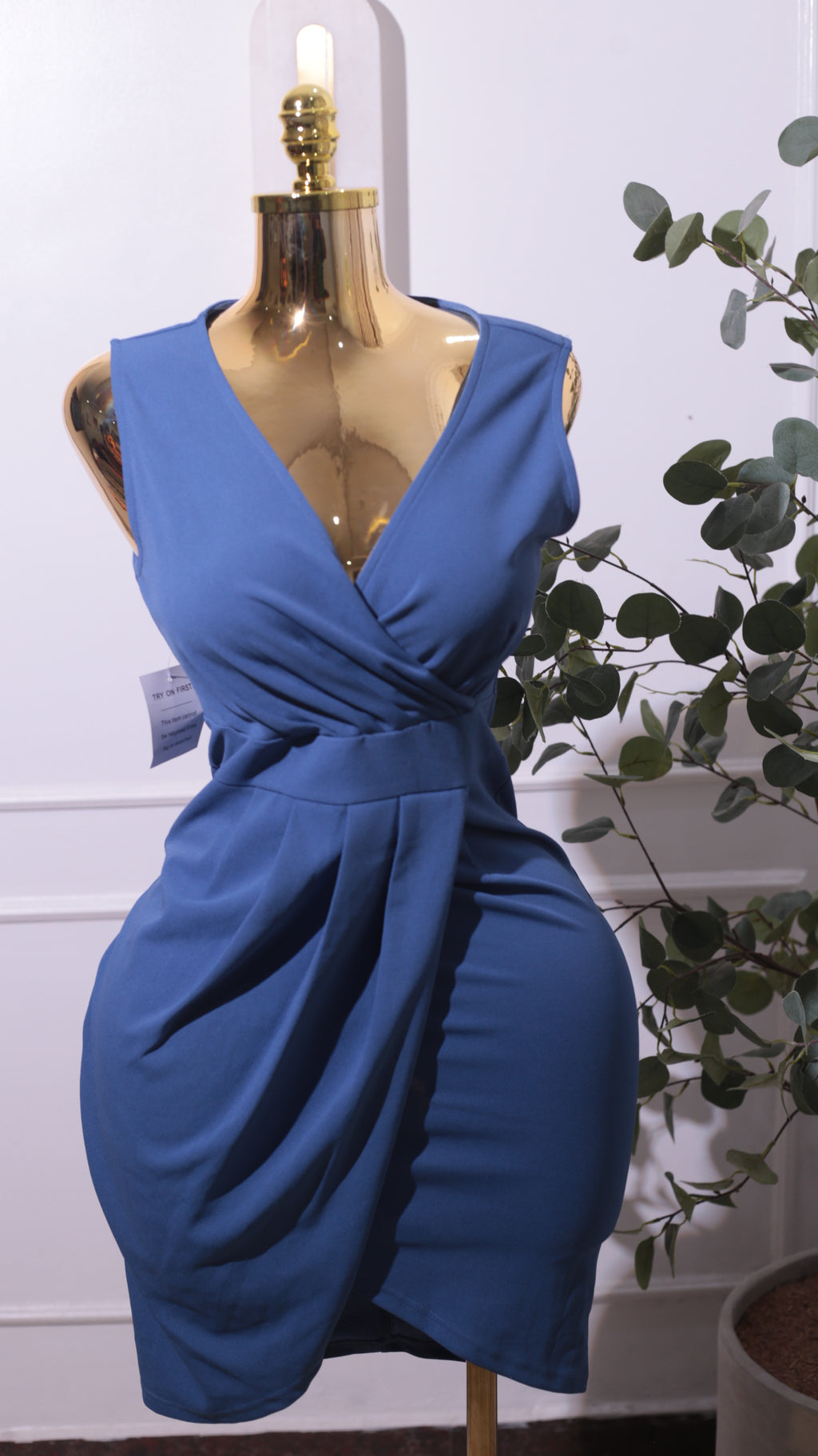 Blue Ruched Sheath Dress