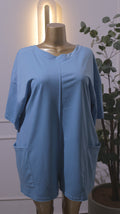 Blue Short-Sleeve Pocket Dress