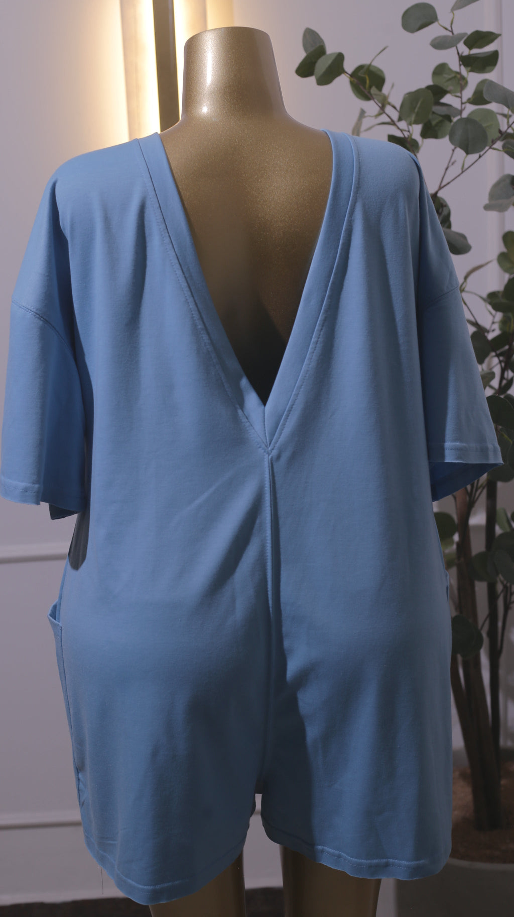 Blue Short-Sleeve Pocket Dress