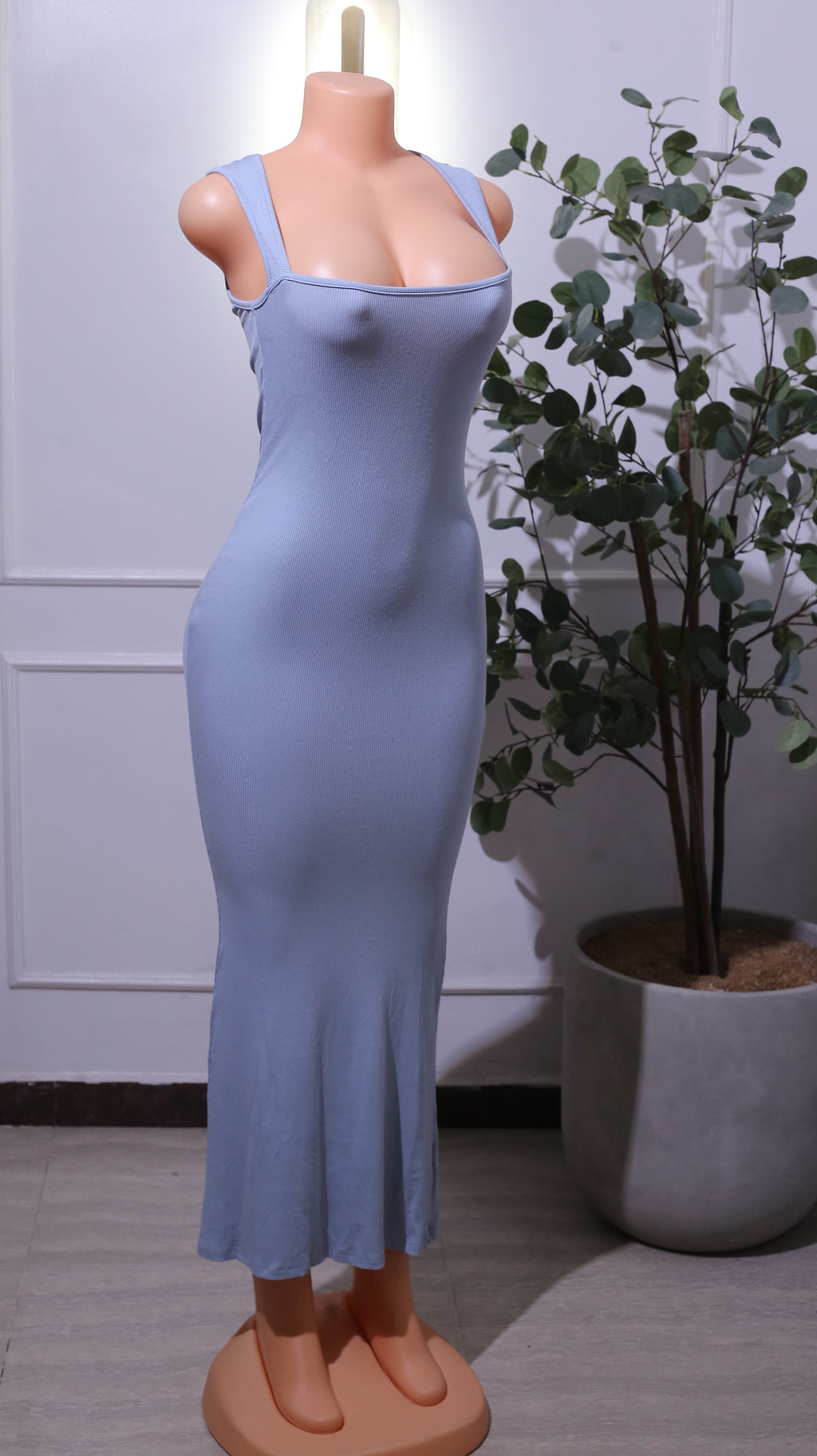 Blue Shoulder Ruched Maxi Dress