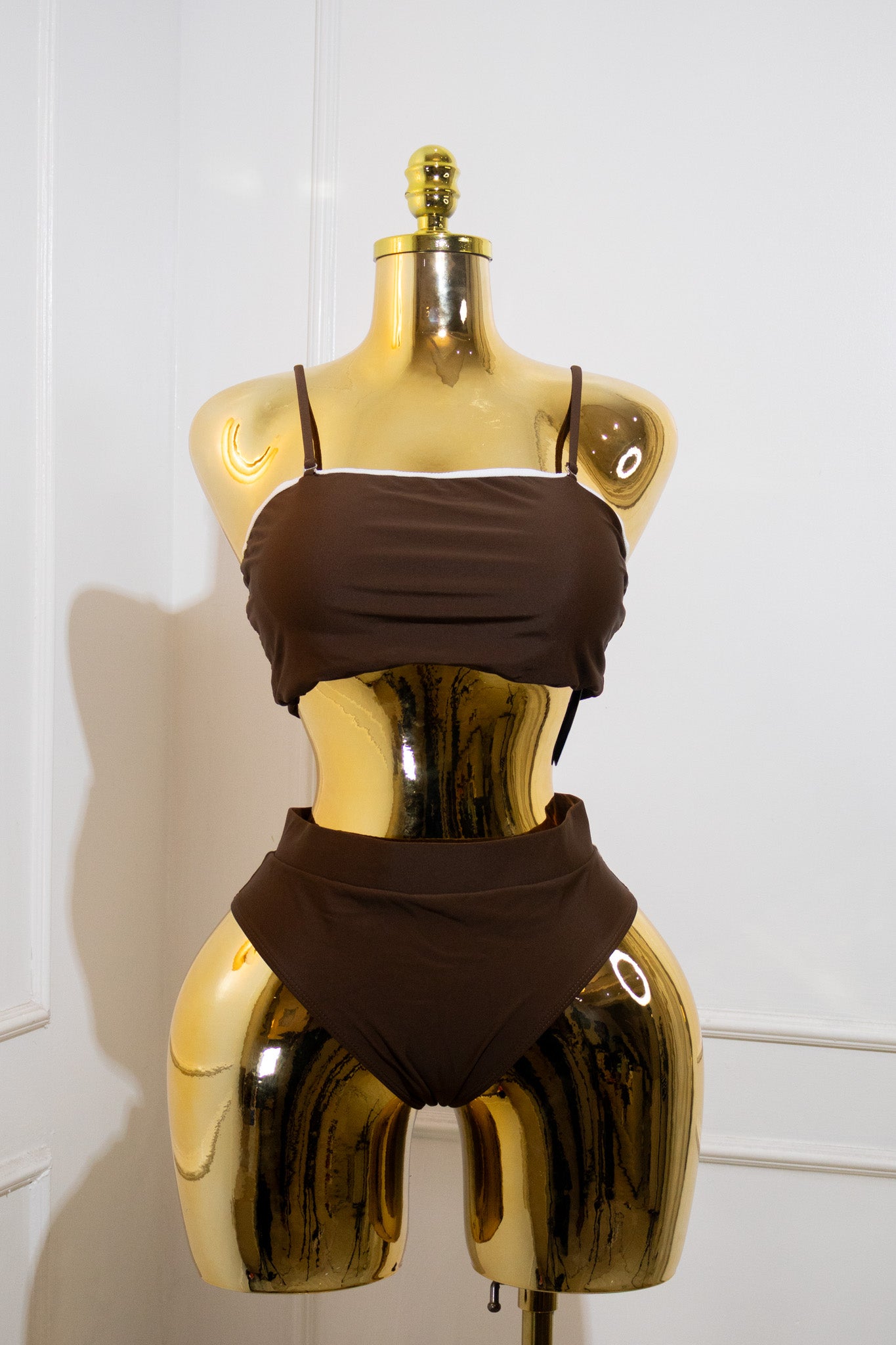 Brown Contrast Bandeau Bikini Set