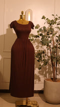Brown Off-The-Shoulder Maxi Dress